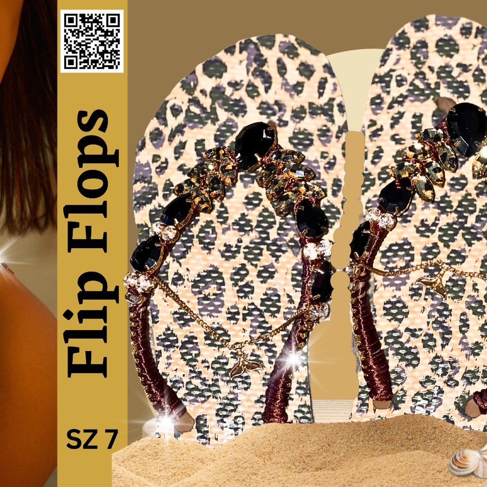 Flip Flops, Party Shoes, Animal Leopard Bridal Crystal Shoes, Wedding Crew